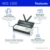 ADS-1300 Compact Desktop Scanner, 600 dpi Optical Resolution, 20-Sheet Duplex Auto Document Feeder - ADS1300