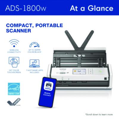 ADS-1800W Compact Desktop Scanner, 600 dpi Optical Resolution, 20-Sheet Duplex Auto Document Feeder - ADS1800W