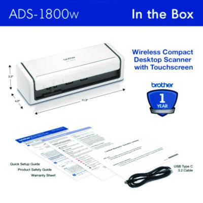 ADS-1800W Compact Desktop Scanner, 600 dpi Optical Resolution, 20-Sheet Duplex Auto Document Feeder - ADS1800W