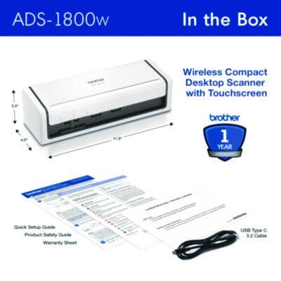 BROTHER Scanner ADS-1800W Compact Desktop Scanner, 600 dpi Optical Resolution, 20-Sheet Duplex Auto Document Feeder - ADS1800W