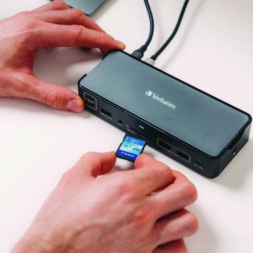 VERBATIM USB-C Pro Docking Station 15-in-1, Audio/DisplayPort/HDMI/Micro SD/RJ45/SD/USB-A/USB-C, Gra - 32171