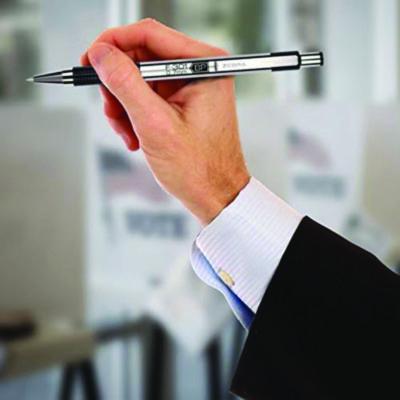 F-301 Ballpoint Pen, Retractable, Fine 0.7 mm, Black Ink, Stainless Steel/Black Barrel, Dozen - 27110 LEGRAND