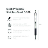 F-301 Ballpoint Pen, Retractable, Fine 0.7 mm, Black Ink, Stainless Steel/Black Barrel, Dozen - 27110 LEGRAND