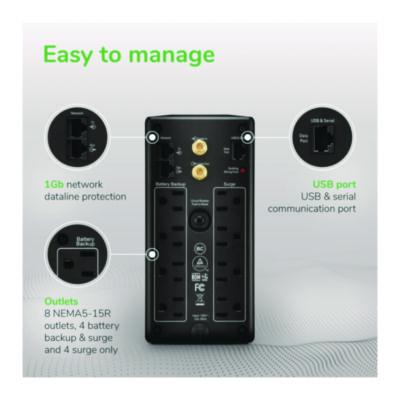 Back-UPS Pro Compact Tower LCD Battery Backup and Surge Protector with USB, 1,000 VA, 8 Outlets, 1,103 J - BX1000M