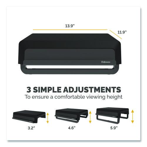 FELLOWES Breyta Monitor Stand, 13.94" x 11.97" x 3.25" to 6", Black, Supports 33 lbs - 100098502