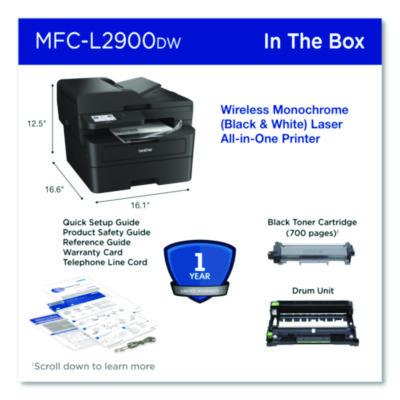 Wireless MFC-L2900DW Compact Monochrome AIO Laser Printer, Copy/Fax/Print/Scan - MFCL2900DW
