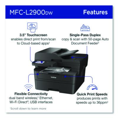 Wireless MFC-L2900DW Compact Monochrome AIO Laser Printer, Copy/Fax/Print/Scan - MFCL2900DW