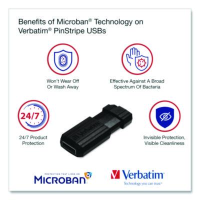 Pinstripe USB 2.0 Flash Drive, 64 GB, Black, 10/Pack - 70901