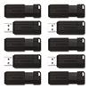 Pinstripe USB 2.0 Flash Drive, 64 GB, Black, 10/Pack - 70901