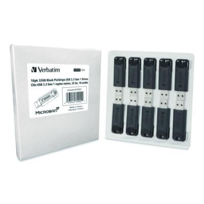 Pinstripe USB 3.2 Flash Drive, 32 GB, Black 10/Pack - 70902