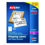 Shipping Labels with Paper Receipt Bulk Pack, Inkjet/Laser Printers, 5.06 x 7.63, White, 100/Box - 27900 C2G