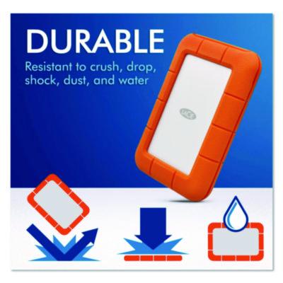 Rugged Portable External Hard Drive, 2 TB, USB-C, Orange/Silver - STFR2000800