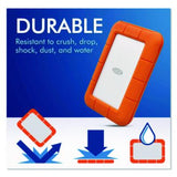 Rugged Portable External Hard Drive, 2 TB, USB-C, Orange/Silver - STFR2000800