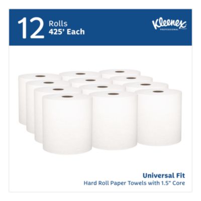 Universal Hard Roll Paper Towels with Premium Absorbency Pockets, 1-Ply, 8" x 425 ft, 1.5" Core, White, 12 Rolls/Carton - 01080 C2G