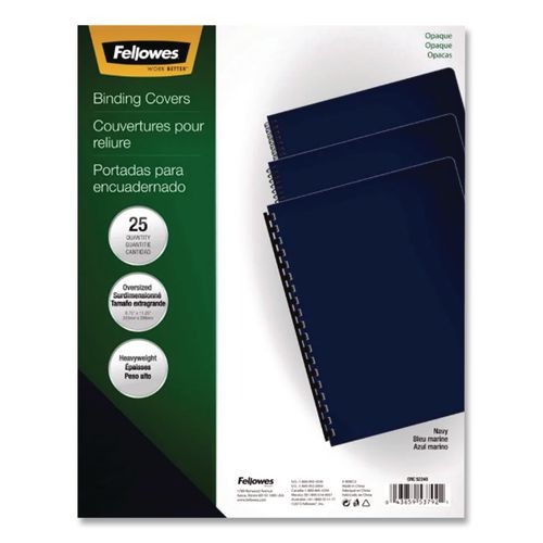 FELLOWES Futura Oversized Pre-Punched Presentation Covers, Plastic, Round Corners, 11.25 x 8.75, Nav - 5224801