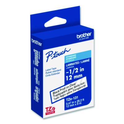 TZe Standard Adhesive Laminated Labeling Tape, 0.47" x 26.2 ft, Black on Clear - TZE131G