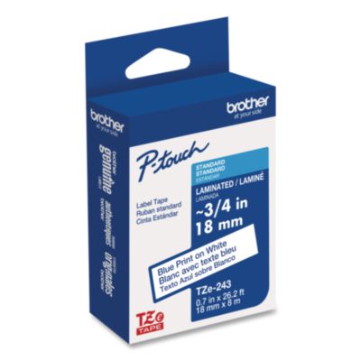 TZe Standard Adhesive Laminated Labeling Tape, 0.7" x 26.2 ft, Blue on White - TZE243G