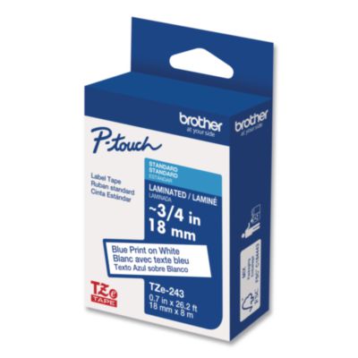 TZe Standard Adhesive Laminated Labeling Tape, 0.7" x 26.2 ft, Blue on White - TZE243G