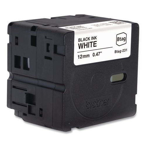 BROTHER Genuine P-Touch BTAG Label Tapes, 0.47" x 13.1 ft, Black on White - BTAG231