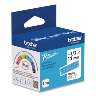 Genuine P-Touch BTAG Label Tapes, 0.47" x 13.1 ft, Blue on Light Blue - BTAGL33