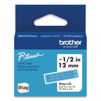 Genuine P-Touch BTAG Label Tapes, 0.47" x 13.1 ft, Blue on Light Blue - BTAGL33