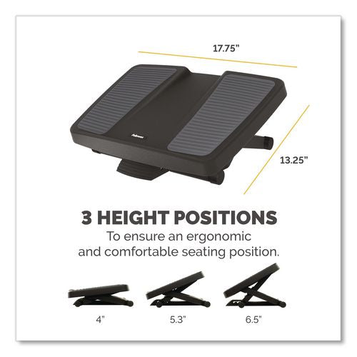 FELLOWES Ultimate Foot Support, HPS, 17.75w x 13.25d x 4 to 6.5h, Black/Gray - 8067001