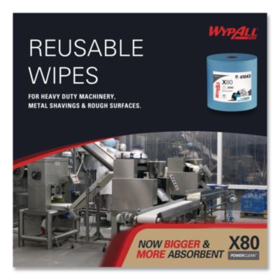 Power Clean X80 Heavy Duty Cloths, Jumbo Roll, 12.4 x 12.2, Blue, 455/Roll - 41043 C2G