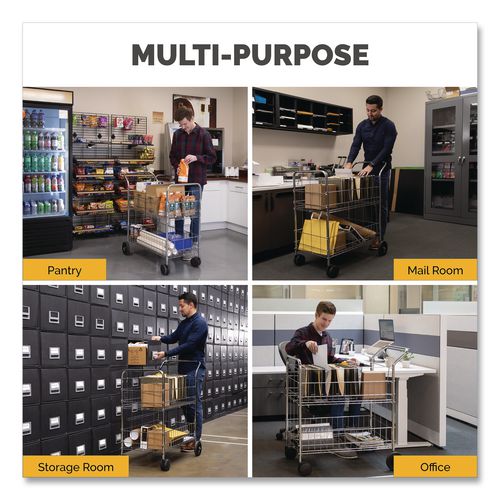 FELLOWES Wire Mail Cart, Metal, 2 Bins, 21.5" x 37.5" x 39.5", Chrome - 40912