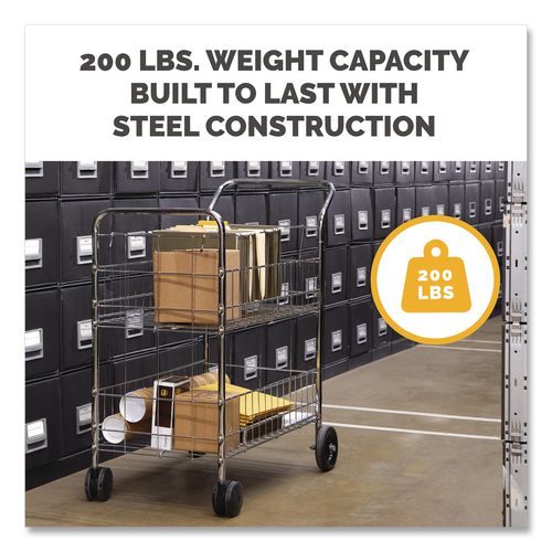 FELLOWES Wire Mail Cart, Metal, 2 Bins, 21.5" x 37.5" x 39.5", Chrome - 40912