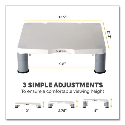 FELLOWES Standard Monitor Riser, For 21" Monitors, 13.38" x 13.63" x 2" to 4", Platinum/Graphite, Su - 91712