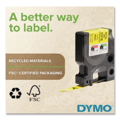 Rhino Flexible Nylon Industrial Label Tape, 0.5" x 11.5 ft, Yellow/Black Print - 18490