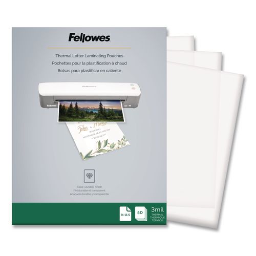 FELLOWES Thermal Laminating Pouches, 3 mil, 9" x 11.5", Matte Clear, 50/Pack - 5744301