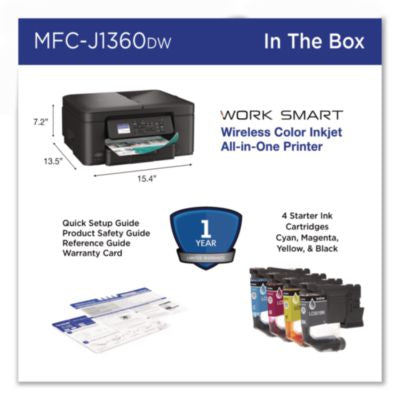 MFCJ1360DW Work Smart 1360 Wireless Color Inkjet AIO Printer, Copy/Print/Scan - MFCJ1360DW