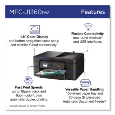 MFCJ1360DW Work Smart 1360 Wireless Color Inkjet AIO Printer, Copy/Print/Scan - MFCJ1360DW