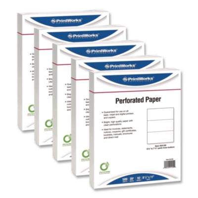 Perforated Paper, 3.66" and 7.33" from Bottom, 92 Bright, 20 lb Bond Weight, 8.5 x 11, White, 500/Ream, 5 Reams/Carton - 04120 C2G