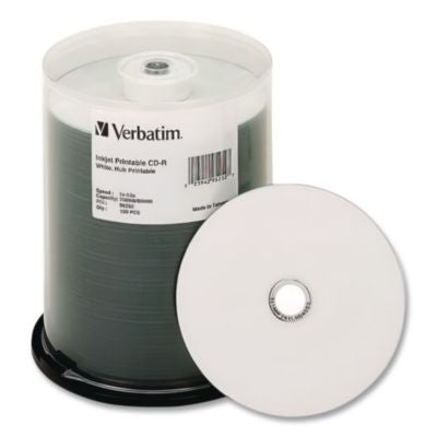 CD-R Printable Recordable Disc, 700 MB, 52x, Spindle, White, 100/Pack - 95252