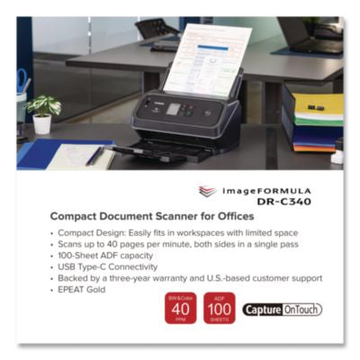 imageFORMULA DR-C340, 600 dpi Optical Resolution, 100-Sheet Duplex Auto Document Feeder - 7291C002