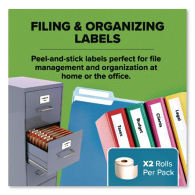 LabelWriter 1-UP File Folder Labels, 0.56" x 3.43", White, 130 Labels Roll, 2 Rolls/Pack - 30327