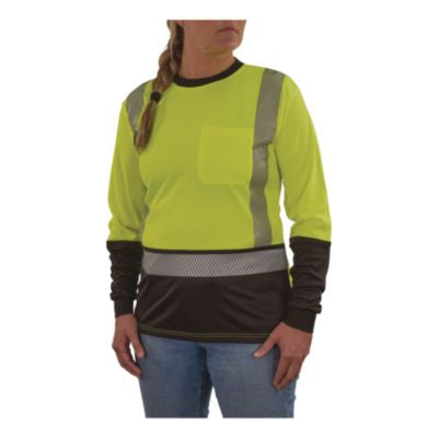 GloWear 8278BK Class 2 Women's Performance Hi-Vis Long Sleeve T-Shirt with Black Bottom, Small, Lime - 22332 C2G