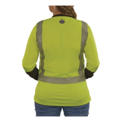 GloWear 8278BK Class 2 Women's Performance Hi-Vis Long Sleeve T-Shirt with Black Bottom, Small, Lime - 22332 C2G