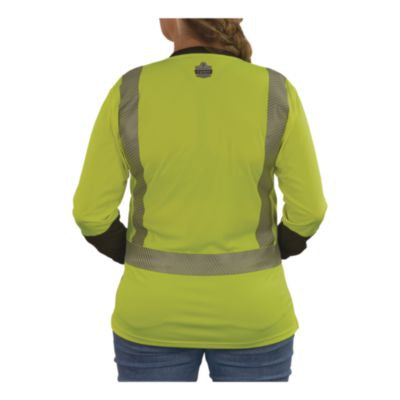 GloWear 8278BK Class 2 Women's Performance Hi-Vis Long Sleeve T-Shirt with Black Bottom, X-Large, Lime - 22335