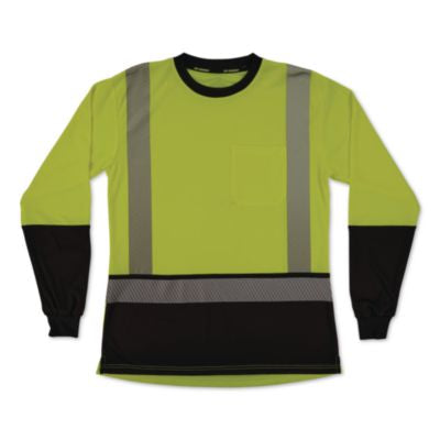 GloWear 8278BK Class 2 Women's Performance Hi-Vis Long Sleeve T-Shirt with Black Bottom, X-Large, Lime - 22335