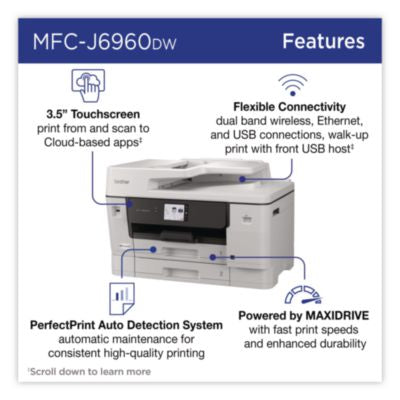 MFC-J6960DW INKvestment Color AIO Printer, Copy/Fax/Print/Scan - MFCJ6960DW