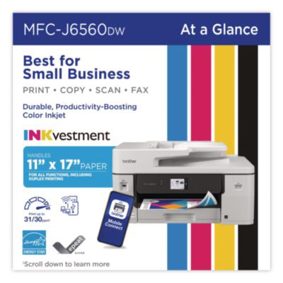 MFC-J6560DW INKvestment AIO Printer, Copy/Fax/Print/Scan - MFCJ6560DW