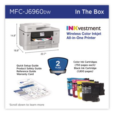 MFC-J6960DW INKvestment Color AIO Printer, Copy/Fax/Print/Scan - MFCJ6960DW
