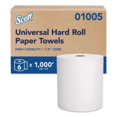 Essential High Capacity Hard Roll Towels for Business, 1-Ply, 8" x 1,000 ft, 1.5" Core, Recycled, White, 6 Rolls/Carton - 01005 LEGRAND
