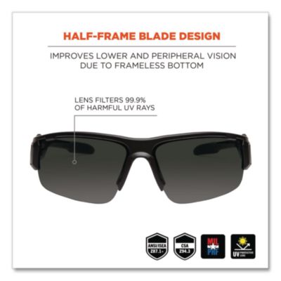 Skullerz Dagr Safety Glasses, Black Half Frame, Smoke Single Lens - 52030