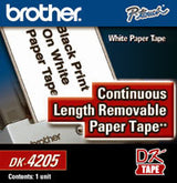 Brother 62mm (2 3/7") Black on White Removable Continuous Length Paper Label Tape (30m/100') (1/Pkg) - DK4205