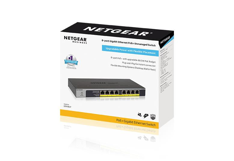 NETGEAR 8-PORT GIGABIT ETHERNET POE+ UNMANAGED SWITCH WITH 60W POE BUDGET (GS108 Gigabit Ethernet (10/100/1000) Power over Ethernet (PoE) 1U Black, Grey - GS108LP-100NAS