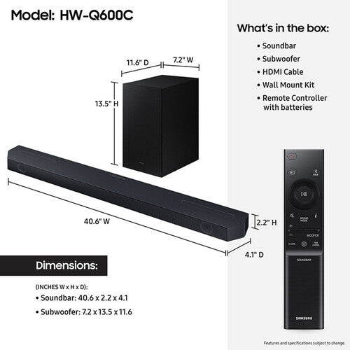 Samsung Q Series 360W 3.1.2 Channel Dolby Atmos Soundbar HW-Q600C/ZA